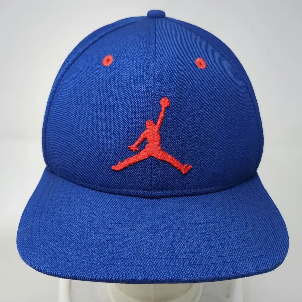 Jordan Snapback Blue One Size Red Jumpman Logo Embroidered Flat Brim Hat